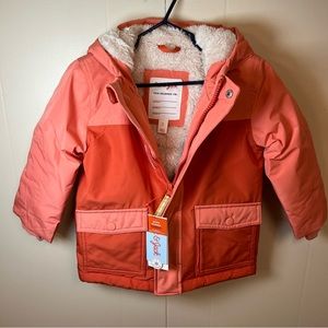 Cat and Jack Girls Peach / Orange 3T Hooded Ski Coat / Jacket Warmest w/Pockets